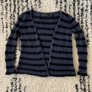 The Elder Statesman 100% Cashmere Striped Black and Blue Purple Cardigan Small